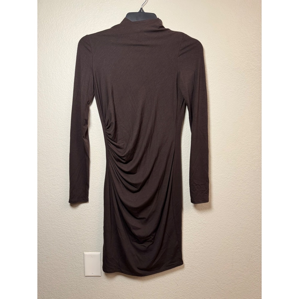 Lavender Label Vera Wang Brown Long Sleeve Ruched Mock Neck Mini Dress